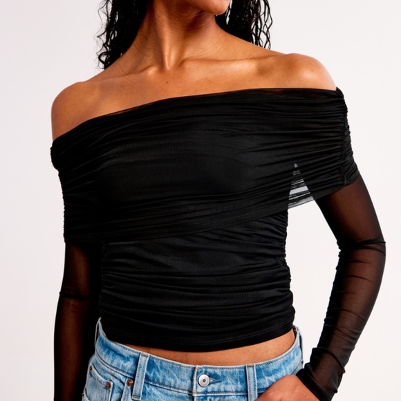 Abercrombie Long Sleeve Off The Shoulder Mesh Top - XL - Picture 2 of 4